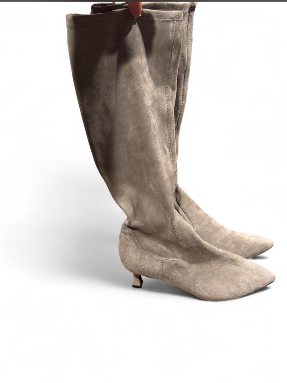 Kenneth Cole Reaction Taupe Suede Knee-High Kitten Heel Boots